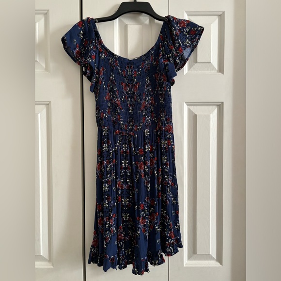 Floral Navy Off the Shoulder Summer Dress - Picture 1 of 7